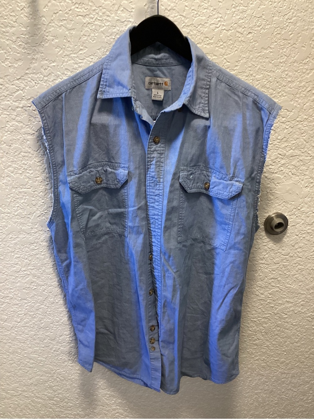 Carhartt Light Blue Sleeveless Button-Down Work Shirt